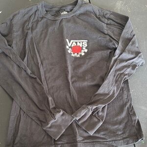 Vans Black Long Sleeve Tee with Red Rose Chest Logo